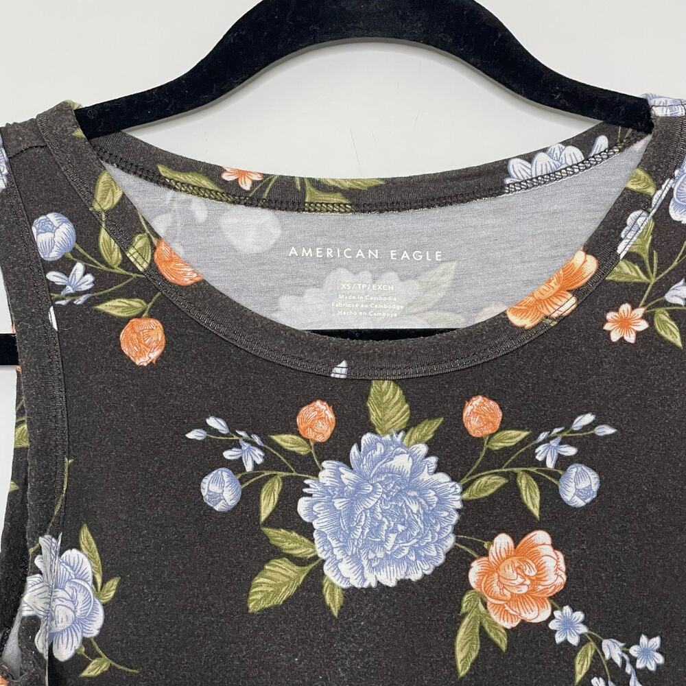 American Eagle Outfitters Bodysuit Floral Crewneck Sleeveless Brown Black XS - Picture 5 of 9